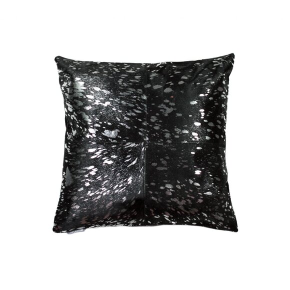 Natural Home Decor Torino Cowhide Pillow | 1-Piece | Silver & black | 18"x18" - Picture 1 of 2